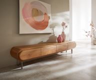 DELIFE Meuble TV Sohara 175 cm acacia naturel 4 portes pied en L argenté