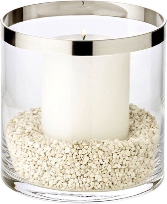 Edzard - Windlicht Molly - mondgeblazen kristalglas met platina rand - 15x15 cm