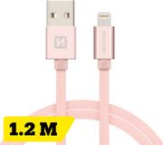 Swissten Câble de recharge Lightning 1,2 mètre – pour iPhone & iPad – Câble USB-A en nylon tressé – Rose