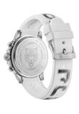 Plein Sport Chronorace Montre à quartz chronographe Boîtier blanc en 100 % acier inoxydable recyclé et bracelet en 100 % silicone 45 PSJGA0126, PSJGA0226, PSJGA0326, PSJGA0526