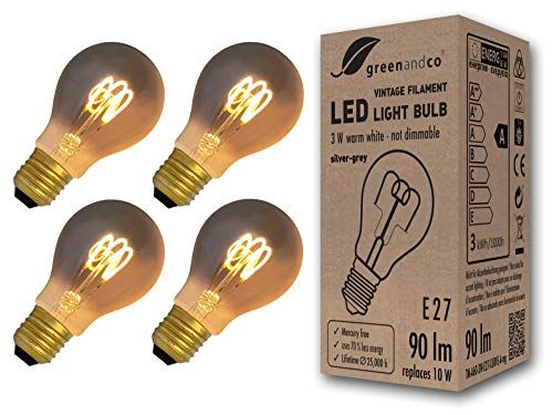 greenandco 4x Vintage LED Lamp E27 A60 3W - 1800K - Niet Dimbaar