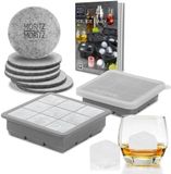 Moritz & Moritz 2x Ijsblokjesvorm Vierkant - Ijsblokjesvorm silicone voor 18 Ijsblokjes in Vierkant - Incl. 6 Vilten Onderzetters & Receptenboekje - BPA Vrij - Silicone