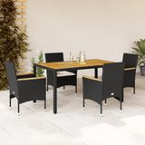 Maison Exclusive - Ensemble de jardin, 5 pièces, avec coussins, polyrotin noir et bois d'acacia