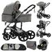 Landau 3-en-1 - Landau combinable avec siège bébé - Nacelle réversible - Harnais de sécurité à 5 points - Frein au pied - Roues EVA absorbant les chocs - Pliable, convient jusqu'à 20 kg - Gris