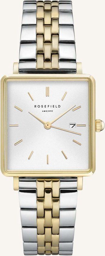 Rosefield The Boxy Dames Horloge - Zilver + Goud Ø26mm - QVSGD-Q013