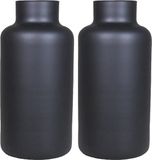 Floran Bloemenvaas Milan - 2x - mat zwart glas - D15 x H30 cm