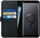 Rosso Deluxe Samsung Galaxy S9+ Hoesje Echt Leer Book Case Zwart