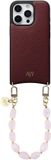 AVY Leren Hoesje Geschikt voor Apple iPhone 16 Pro | Compatibel met MagSafe | Leather Case met Telefoonkoord | Polsbandje | Burgundy | Rocher Pink