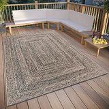 Elle Decoration Jules Tapijt voor binnen en buiten, plat geweven gemêleerd, weerbestendig, uv-bestendig, voor woonkamer, balkon, terras, tuin, crèmezwart, 120 x 170 cm