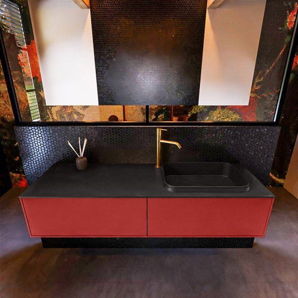 Mondiaz ERIN 150cm badmeubelset onderkast Fire met 2 lades + Wastafel RIDGE rechts Urban