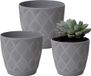 Plastique Pot de fleurs set New Age - 3x stuks - plastique - gris platine - avec soucoupe