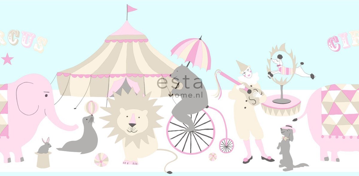 Esta Home behang rand circus figuren licht roze, lichtblauw en beige - 178702 - 26,5 cm x 5 m