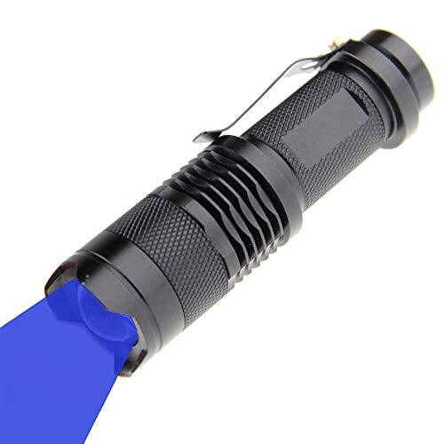 MODOAO Blue Light LED Zaklamp 1 Pack, Zoomable, Waterbestendig, 3 Lichtmodi, Verstelbare Focus Light voor Camping, Jacht Wandelen, Nachtzicht, Nachtvissen, Astronomie en Noodgevallen (Zwarte Schel)