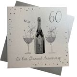Witte White Cotton Cards "On Our Diamanten Bruiloft, 60th Anniversary", Handgemaakt, Wit