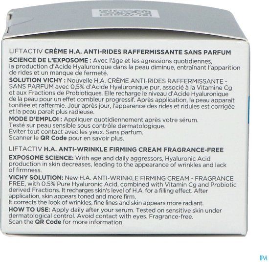 Vichy Liftactiv H.A. Anti-Rimpel Verstevigende Crème Zonder Parfum - 50ml