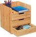 Merkloos Relaxdays bureau organizer - 3 lades - bamboe - 33 x 30 x 31 cm - naturel