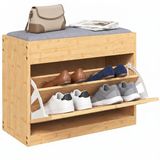 HOMCOM Schoenenbank - Bamboe, stof met linnenlook (100% polyester) - 63 x 29 x 48 cm - Natuurlijk hout