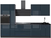 Vicco Complete keukeneenheid Fame-Line, Donkerblauw hoogglans/Antraciet, 310 cm, WB Antraciet