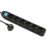 Electraline 62270 Stekkerdoos 6 Voudig met Schakelaar, Kabel 1.5 M, Meervoudige Stekkerdoos, Tafelstekkerdoos, Zwart