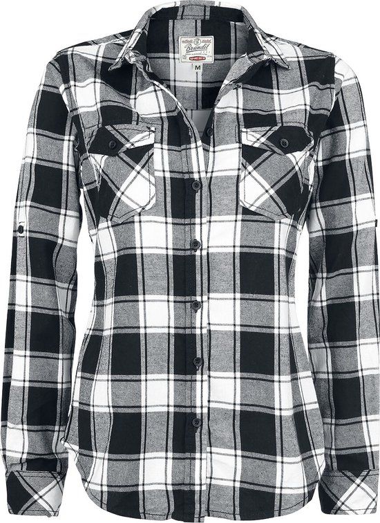 Brandit Amy Flannel Checkshirt Dames Flanellen overhemd - zwart/wit - M