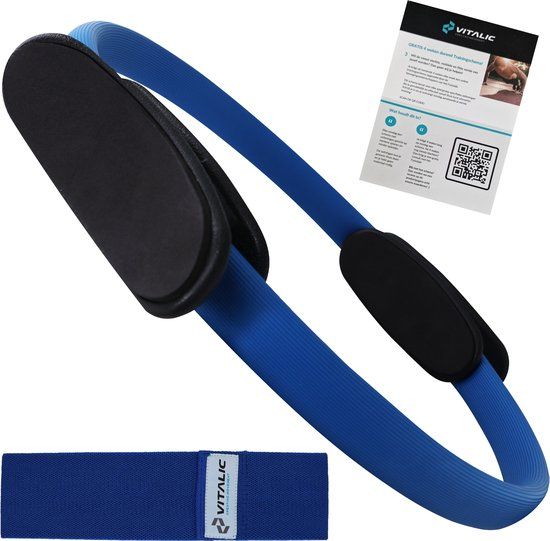 Merkloos / Sans marque Vitalic Premium Resistance band met Pilates ring (38cm) en weerstandsband (35kg) - Zwart/Blauw