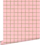 ESTAHome behang geblokt motief licht roze - 0.53 x 10.05 m