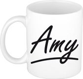 Bellatio Decorations Amy Naam koffiemok - beker - met sierlijke letters - wit