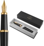 Parker Meridian Vulpen | Matzwarte lak met gouden accenten | Fijne penpunt | Blauwe inkt | Luxe Cadeaudoos