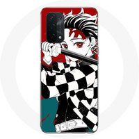 Maniacase Case voor Oppo A74 5G Series Tanjiro en Nezuko Demon Slayer Kimetsu no Yaiba zwaard