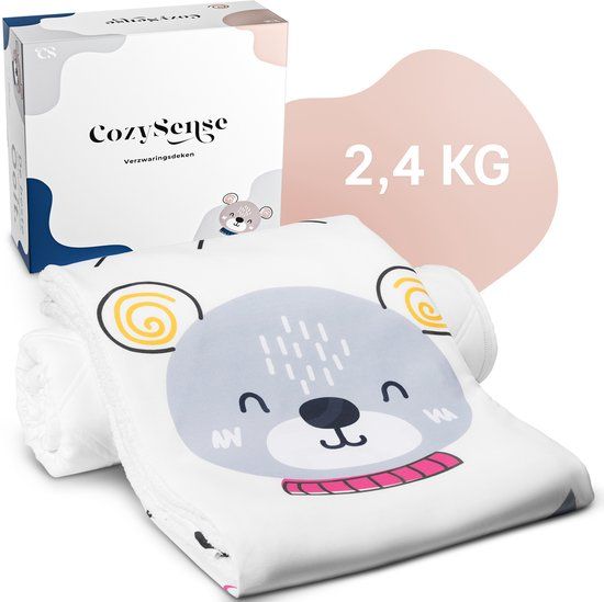 CozySense® Verzwaringsdeken Kind 2,4 kg - Bamboe - Wit met berenpatroon voor meisjes - 100x140 cm