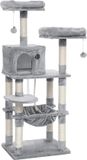 FEANDREA Poteau griffoir 143 cm, Poteau griffoir stable avec maison pour chat, gris clair PCT15W