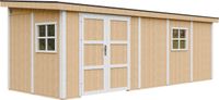 Timbela M941B-HARVEST HONEY - LP SmartSide Tuinhuis op houtbasis - 14,3 m² - 648x248xH231 cm - zonder vloer en zijwand (totaal 3 wanden) met verf