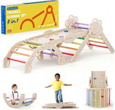 Merkloos Houten Klimrek voor Kinderen 8-in-1 - Klimdriehoek, Klimboog en Glijbaan - Inklapbare Indoor Speelset - Vanaf 18 Maanden