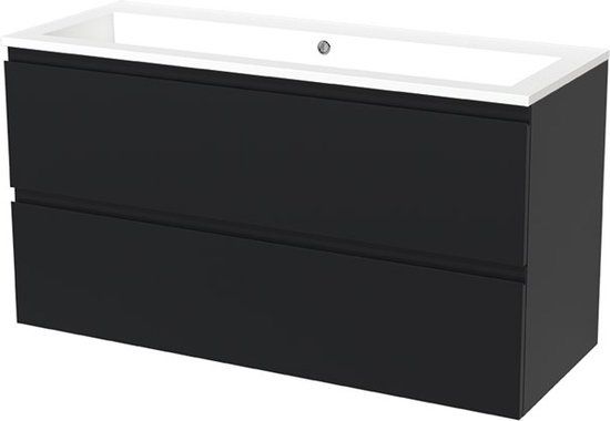 Maxaro Modulo Badkamermeubel 120 cm Mat Zwart Greeploos Mineraalmarmer 2 Lades