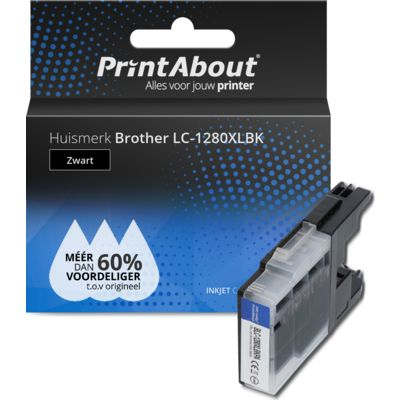 PrintAbout Huismerk Brother LC-1280XLBK Inktcartridge Zwart Hoge capaciteit