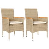 VidaXL Tuinstoelen 2 stuks met kussens, polyrattan, acaciahout, staal, crème/wit