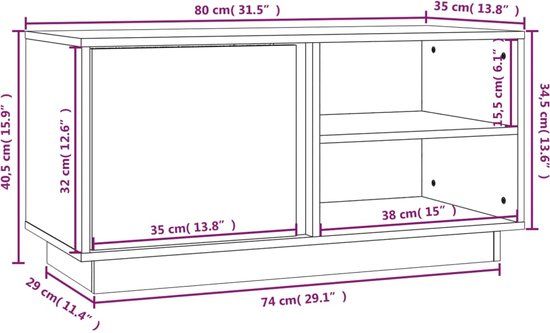 vidaXL Tv-meubel 80x35x40,5 cm massief grenenhout zwart