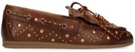 Manfield - Dames - Cognac leren loafers met gouden studs - Maat 37