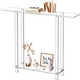 Vevor Consoletafel, Acryl Bijzettafel met 2 Niveaus en Open Opbergruimte, Moderne Rechthoekige Bijzettafel, Transparant