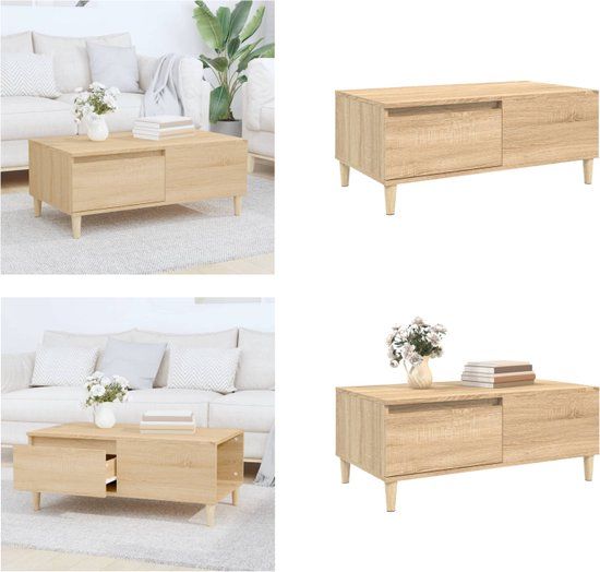 vidaXL Salontafel 90x50x36,5 cm Bewerkt Hout Sonoma Eikenkleurig