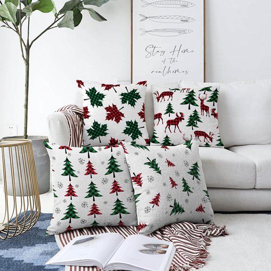 Zethome - Kerstmis Kussenhoes - 4 Stuks - 43x43 cm - Soft Touch - Kerst Patroon