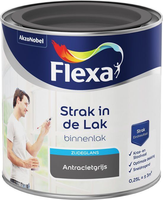 FLEXA Strak in de Lak - Watergedragen - Zijdeglans - antracietgrijs - 0.25 liter