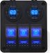 ProRide Schakelpaneel 12V voor Auto/Boot - USB C Stopcontact 6 Poorten met Schakelaar/Voltmeter - QC3.0 - 3 schakelaars - Blauw
