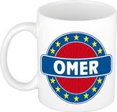 Bellatio Decorations - Omer voornaam - koffiemok - beker - wit/blauw - 300 ml