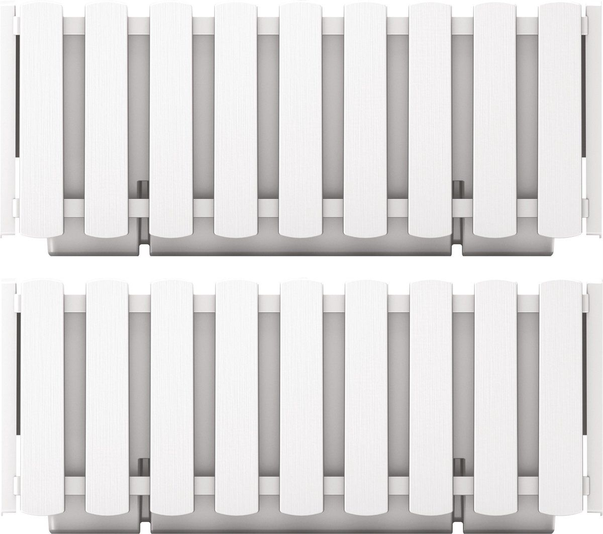 Prosperplast 2x stuks fence-look plantenbakken/bloembakken kunststof 38 x 18 x 16 cm parel wit met droogtemeter