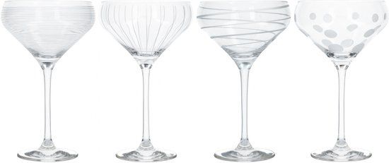 Mikasa Cheers Martiniglazen - 290 ml - 4 stuks - kristalglas - zilver - set van 4