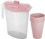 Hega Hogar pichet à eau/carafe avec couvercle - 2,5 litres - plastique - avec 4 verres en plastique - rose - 430 ml