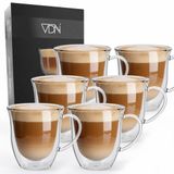VDN Dubbelwandige Theeglazen Koffieglazen met Oor - 250 ML - Set van 6