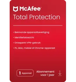 McAfee Total Protection | 1 Installatie | Jaarabonnement | Voor PC, mobiel &amp; tablet