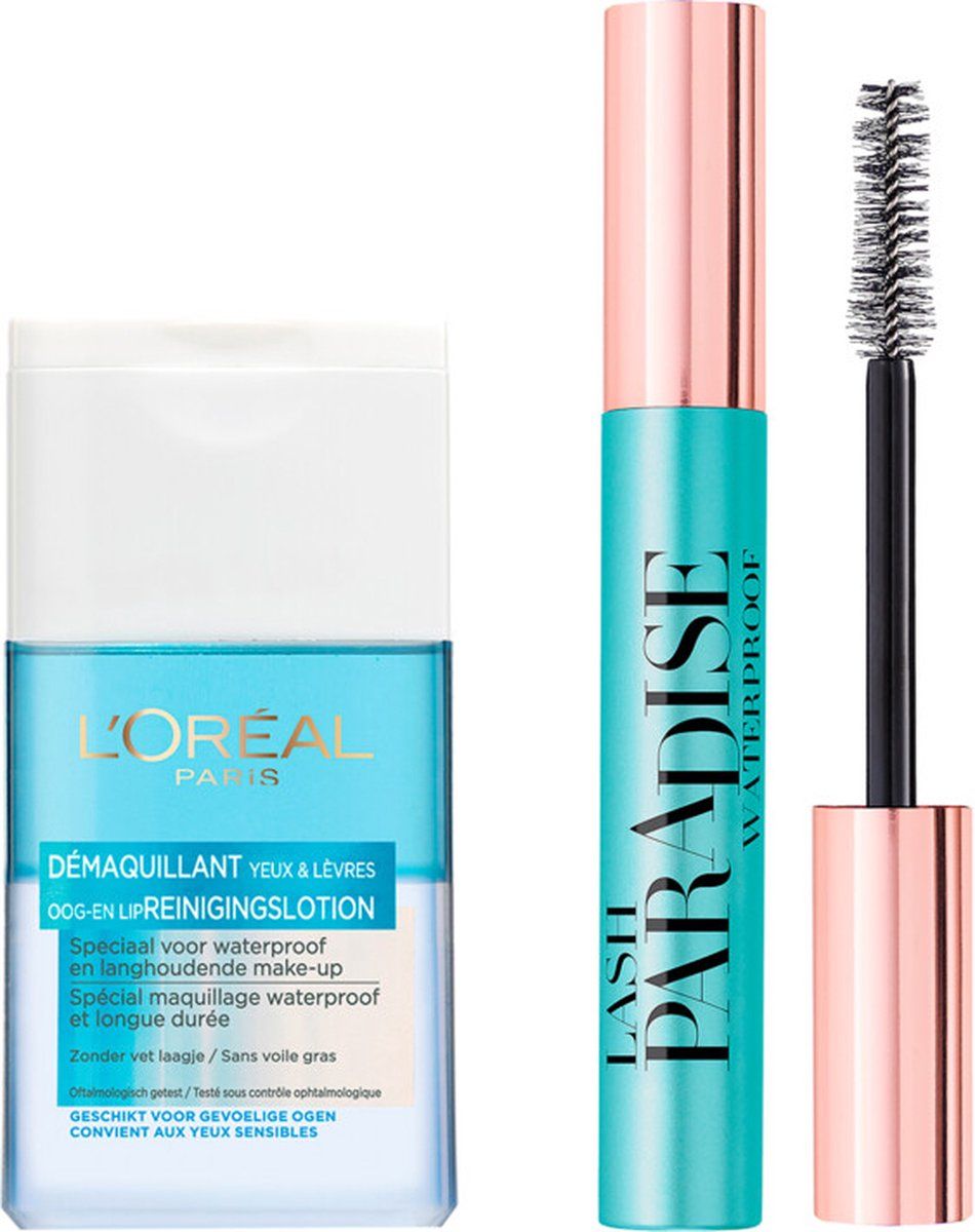 L'Oréal Paris Reinigingslotion & Paradise Extatic Mascara Pakket - Zwart